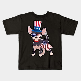 Chihuahua Uncle Sam Hat Sunglasses Usa Flag 4th Of July Kids T-Shirt